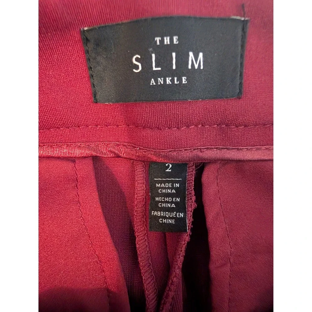 White House Black Market The Slim Ankle Pant Burgundy Maroon Work Trouser Size 2